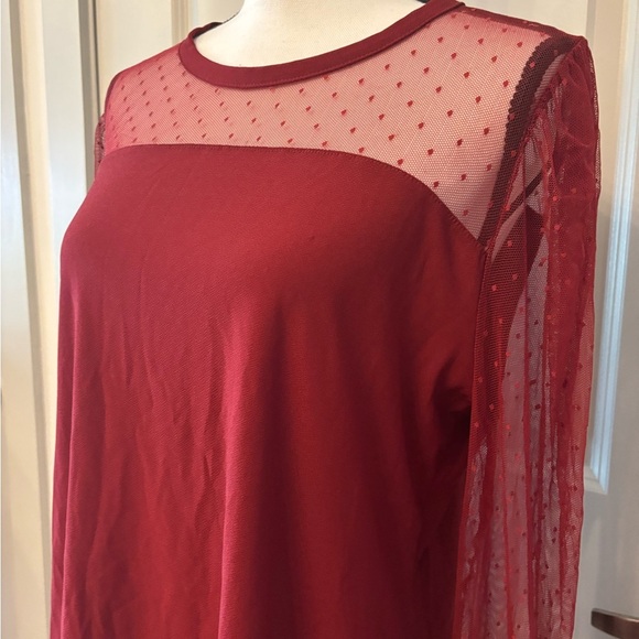 Red sexy romantic sheer sleeve flutter sleeve blouse size XL - Picture 9 of 12